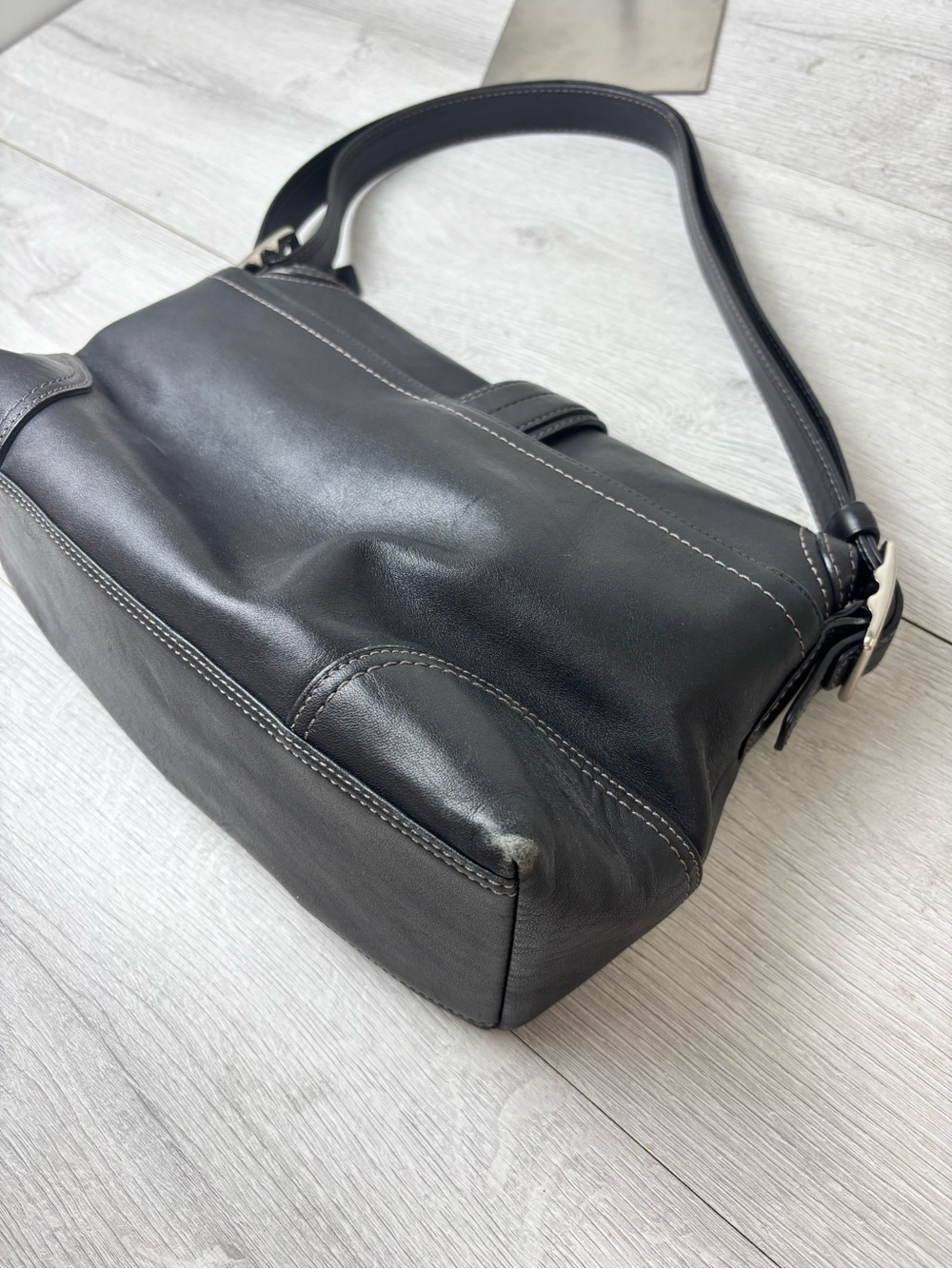Coach Hampton Black Leather Buckle Flap Shoulder Bag Contrast Stitch Purse - Picture 7 of 14